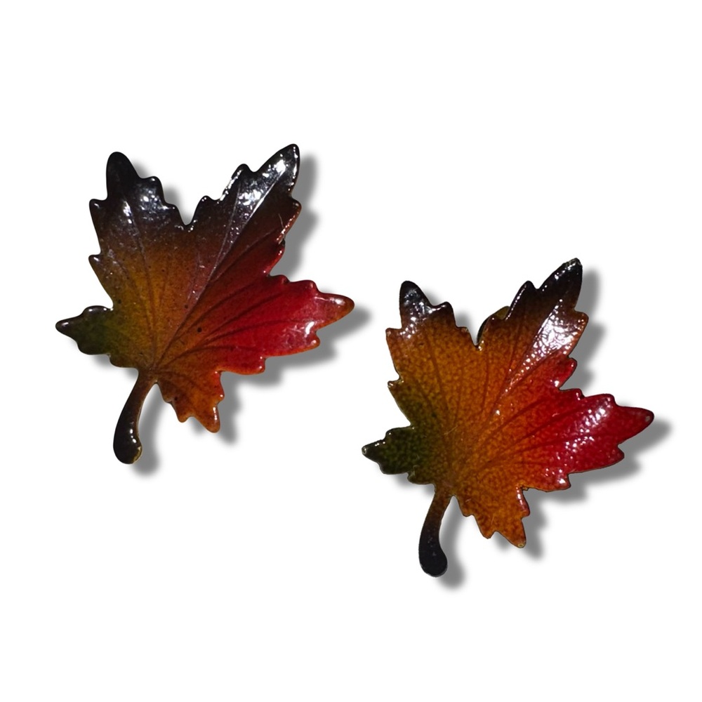 Vintage Enameled Leaf Earrings